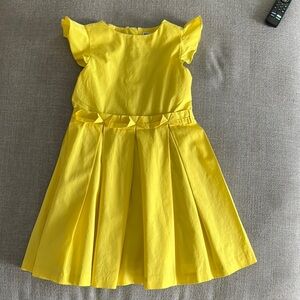 Jacadi Yellow Pleated A-Line Dress with Flutter Sleeves.